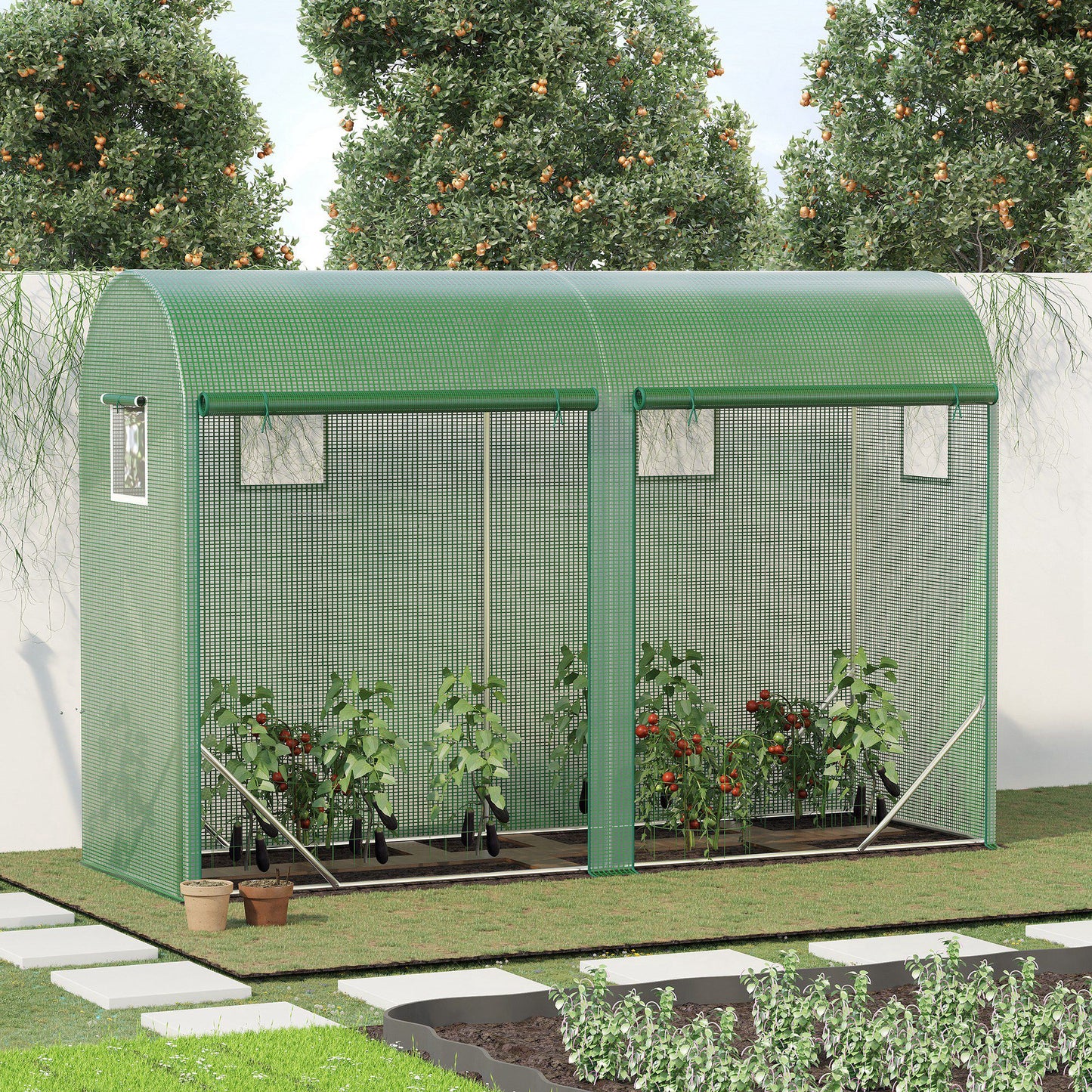 Outsunny 10' x 3' x 7' Tunnel Greenhouse Outdoor Walk-In Hot House with Roll-up Windows and Zippered Door, Steel Frame, PE Cover, Green | Aosom Canada