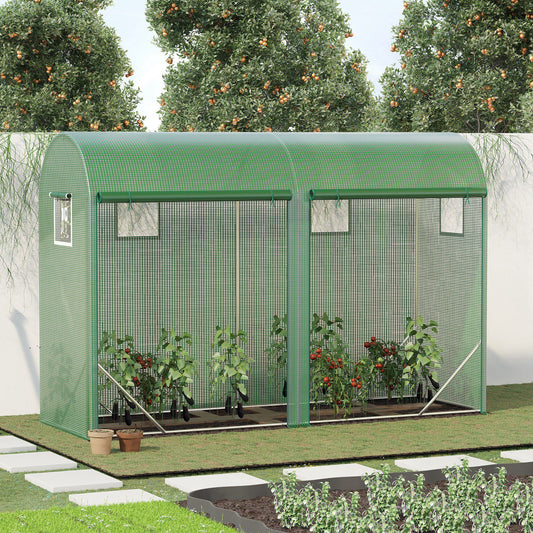 Outsunny 10' x 3' x 7' Tunnel Greenhouse Outdoor Walk-In Hot House with Roll-up Windows and Zippered Door, Steel Frame, PE Cover, Green | Aosom Canada