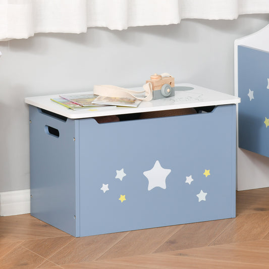 Qaba Kids Wooden Toy Storage Box Organizer Chest with Gas Stay Bar Seating Bench 21.75" x 13.5" x 14" Blue | Aosom Canada