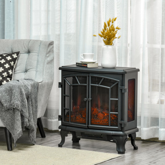 HOMCOM Electric Fireplace Heater, Fireplace Stove with Realistic Flame Effect, Timer, Overheating Protection, 750W/1500W, Black | Aosom Canada