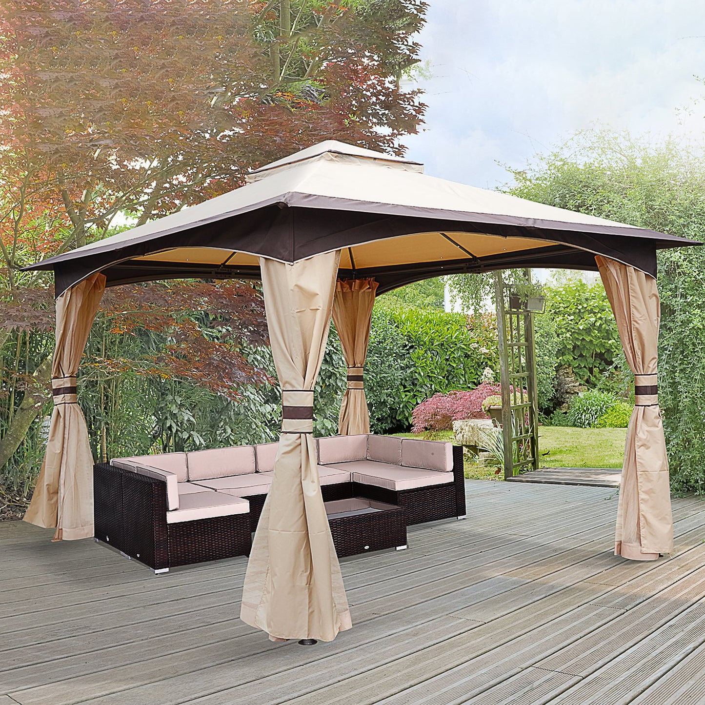 Outsunny 10' x 12' Soft Top Gazebo Canopy Tent w/ Double Roof, Eaves Design and Mesh Netting Sidewall Outdoor Patio Large Garden | Aosom Canada