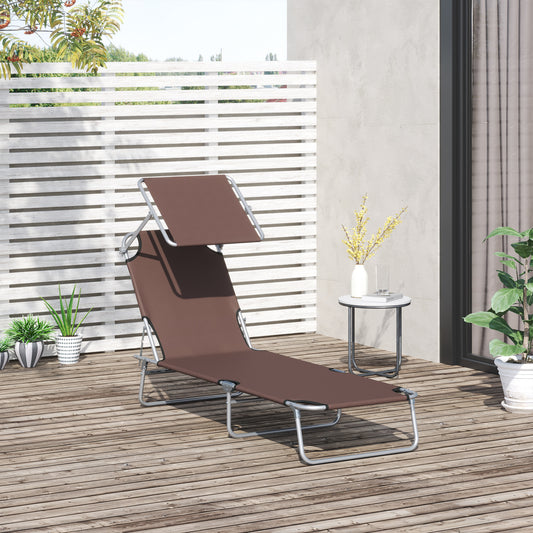 Outsunny Reclining Chair Folding Adjustable w/ Sun Shade(Brown) | Aosom Canada