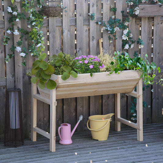 Outsunny 43" x 24" Raised Garden Bed, Elevated Wood Planter Box with Non-Woven Fabric, Natural | Aosom Canada