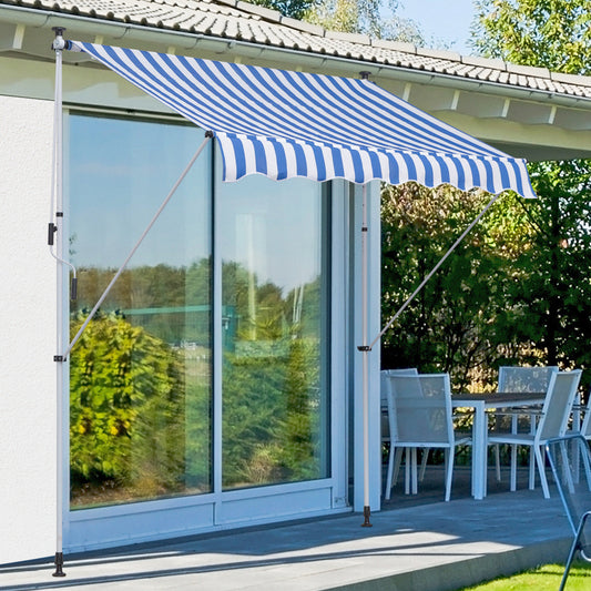 Outsunny 6.6'x5' Manual Retractable Patio Awning Window Door Sun Shade Deck Canopy Shelter Water Resistant UV Protector Blue | Aosom Canada