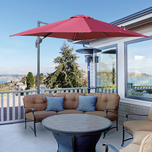 Outsunny 8' x 8' Square Patio Hanging Offset Umbrella Outdoor Cantilever Crank Market Parasol Garden Sun Canopy Shelter, Wine Red | Aosom Canada