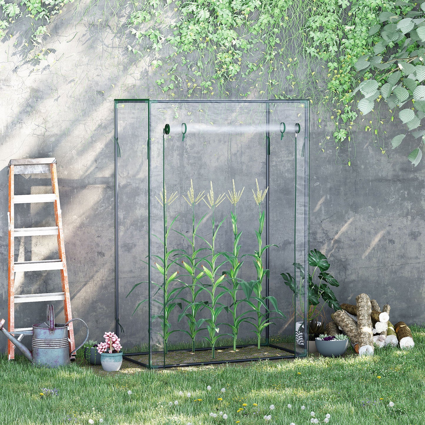 Outsunny 40"L x 20"W x 59"H Walk-in Garden Greenhouse with Durable Steel Frame Outdoor Warm House w/ Roll up Door, PVC Cover, Clear | Aosom Canada