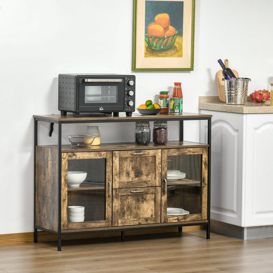 HOMCOM Kitchen Sideboard Industrial Style Serving Buffet Storage Cabinet Cupboard with Adjustable Shelves, Rustic Brown | Aosom Canada