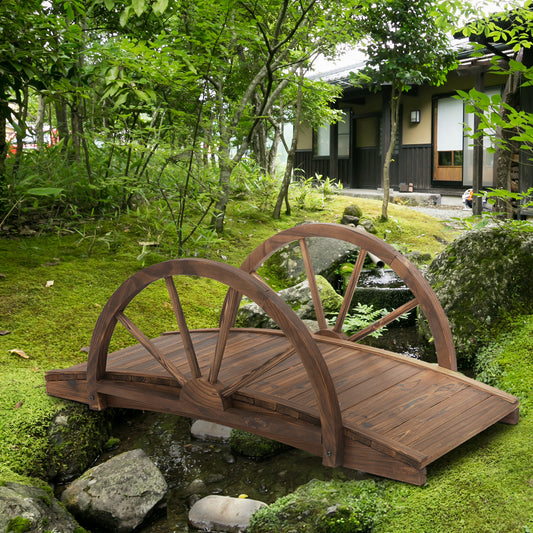 Outsunny 3.3ft Wooden Garden Bridge Arc Stained Finish Walkway with Half Wheeled Railings, Stained Wood | Aosom Canada