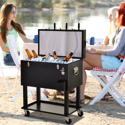 Outsunny 65L Patio Cooler Ice Chest with Foosball Table Top, Portable Poolside Party Bar Cold Drink Rolling Cart on Wheels | Aosom Canada
