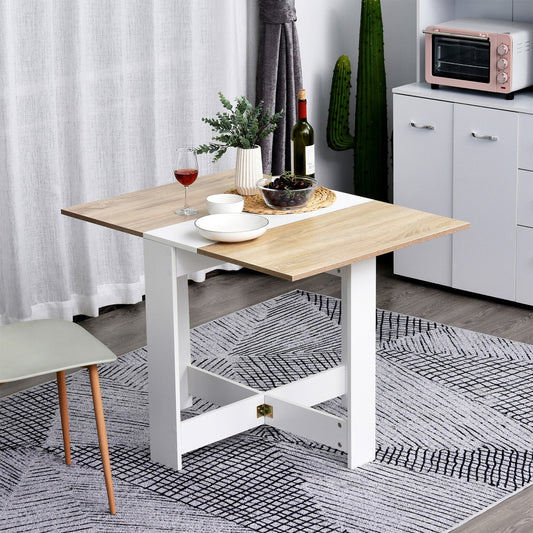 HOMCOM Drop Leaf Table Wood Folding Dining Table Multi-Use Side Table Dining Desk Space Saving Home Furniture White/Oak | Aosom Canada