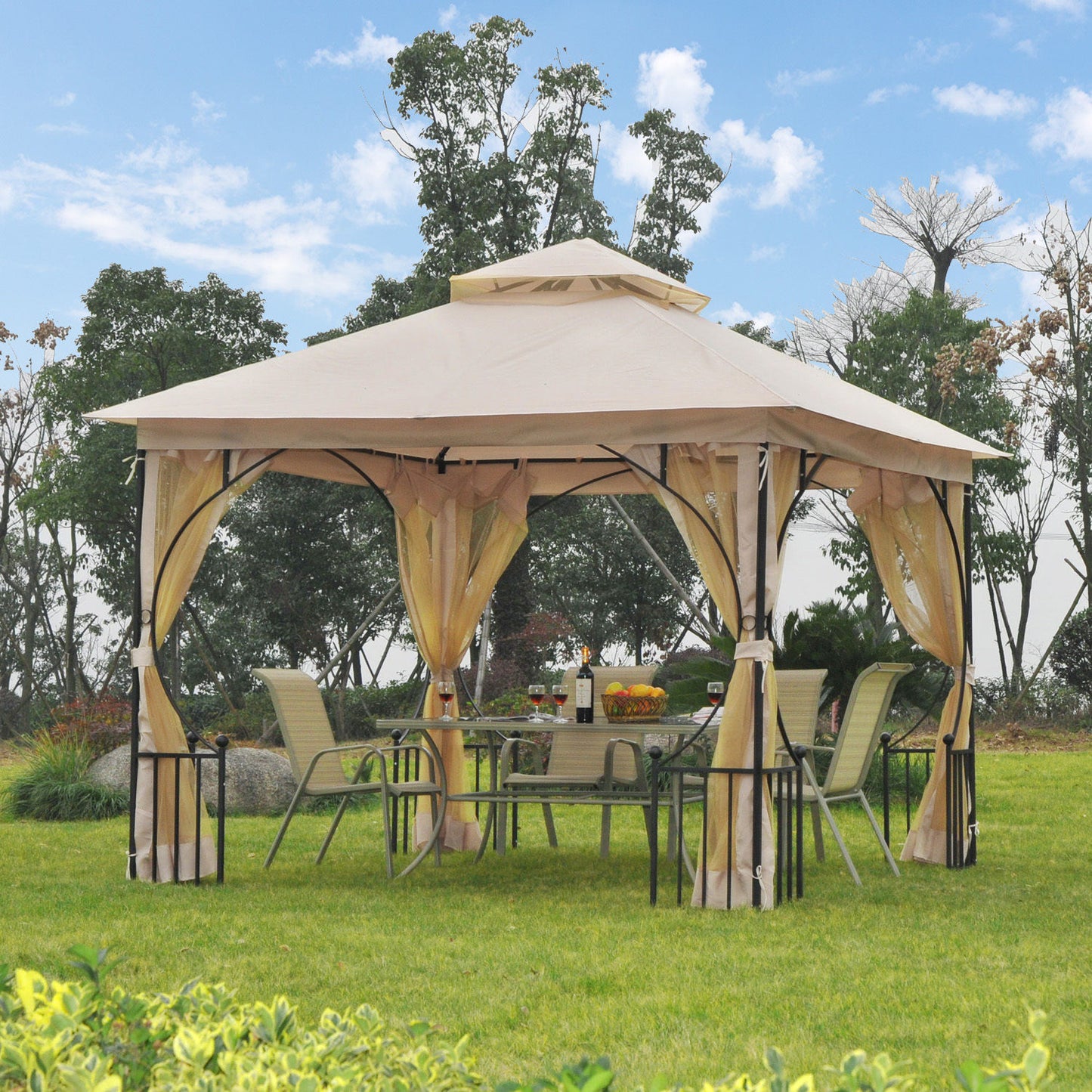 Outsunny 10'x10' Garden Gazebo Patio Canopy Events Party Backyard with Mosquito Netting | Aosom Canada