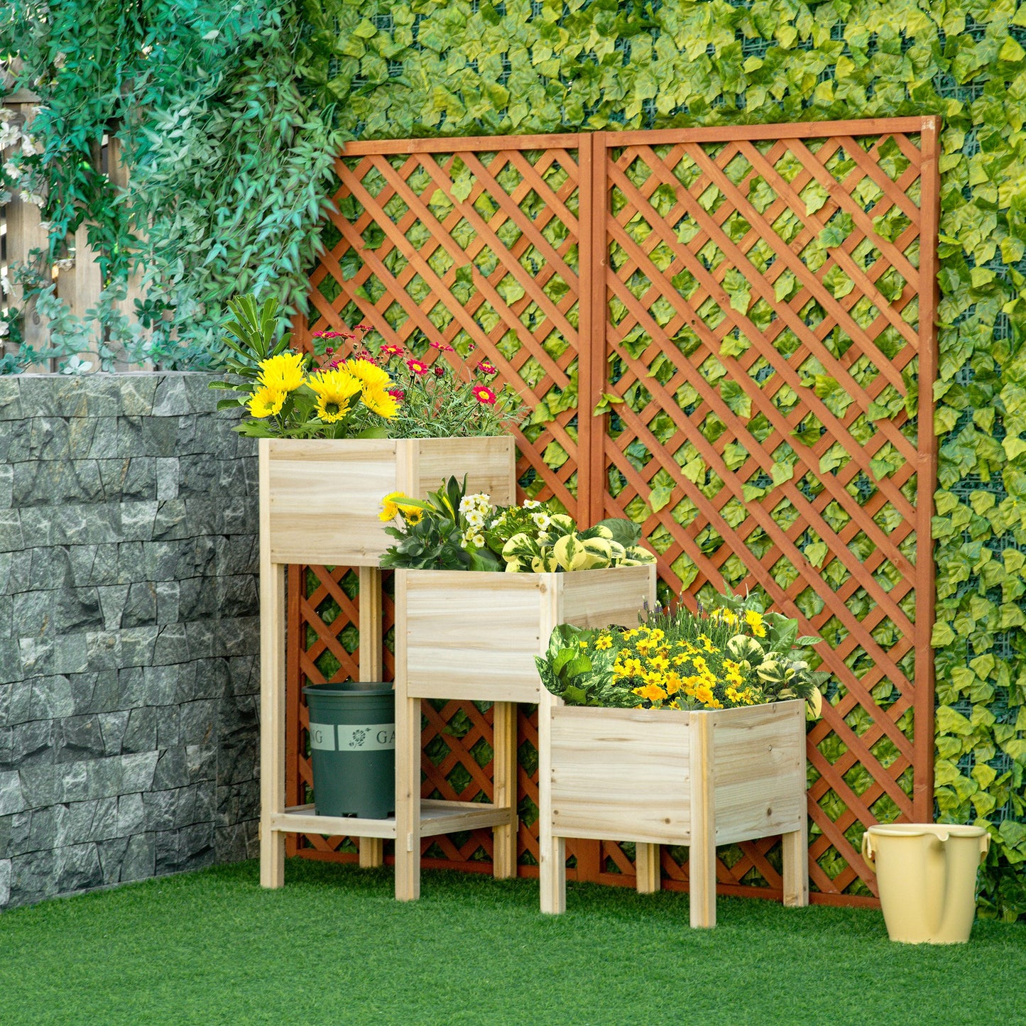 Outsunny 49'' x 18'' x 43'' 3-Tier Raised Garden Bed w/ Storage Shelf, Outdoor Wood Elevated Planter Box Kit | Aosom Canada
