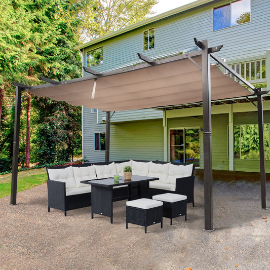 Outsunny 10' x 13' Aluminium Outdoor Pergola Gazebo Backyard Canopy Cover Square Sunshade Garden Grape Trellis Brown | Aosom Canada