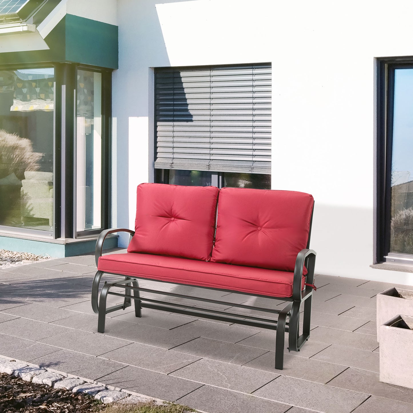 Outsunny 2-Person Outdoor Glider Chair, Patio Double Rocking Loveseat with Steel Frame and Cushions for Backyard, Garden and Porch, Red | Aosom Canada