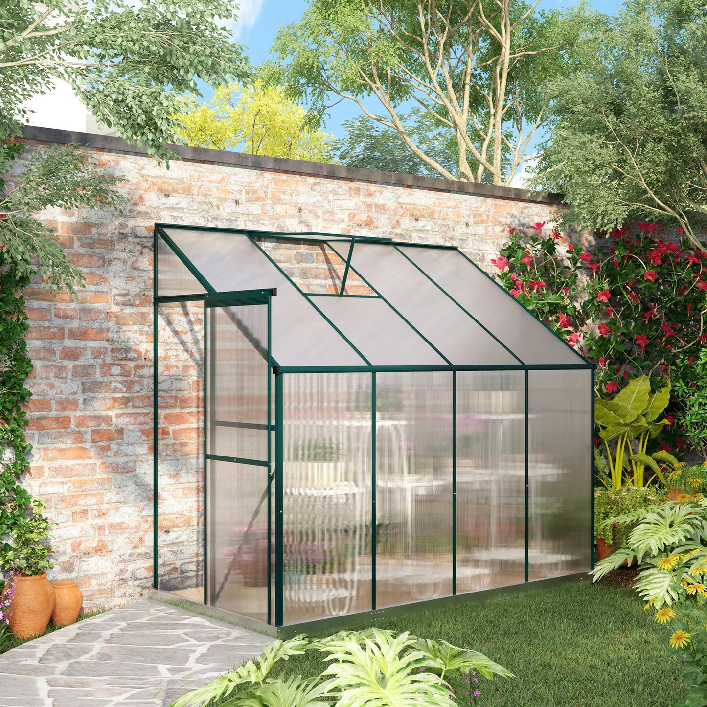 Outsunny Walk-In Garden Greenhouse Aluminum Polycarbonate with Roof Vent for Plants Herbs Vegetables 8' x 4' x 7' Silver | Aosom Canada