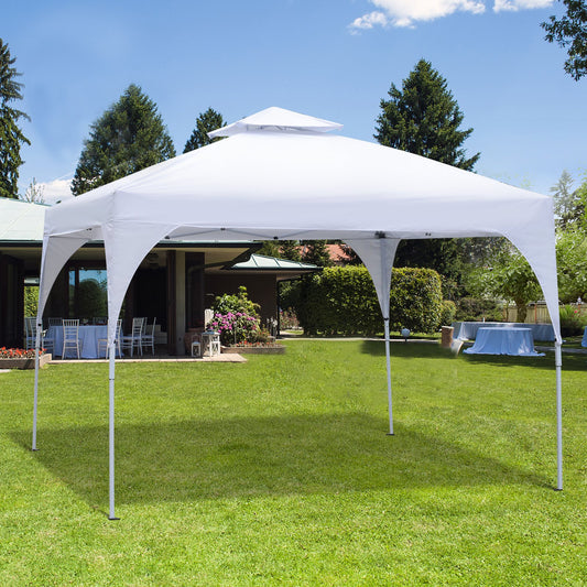 Outsunny 10'x10' Easy Pop-Up Party Tent 2 Tire Outdoor Activity Gazebo Canopy Sun Shade Fair Event Instant Shelter Carrying Bag White | Aosom Canada