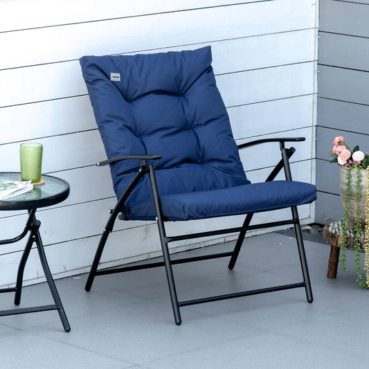 Outsunny Foldable Lounge Chair, Fabric Upholstered Recliner, Outdoor Lounger with Armrest, Metal Frame Camping Beach Chair, Blue | Aosom Canada