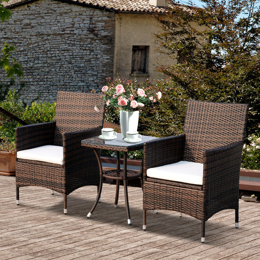 Outsunny 3pcs Rattan Coffee Set w/ Cushion Garden Wicker Furniture All Weather Chat Set Coffee Table w/ Armchairs Coffee | Aosom Canada