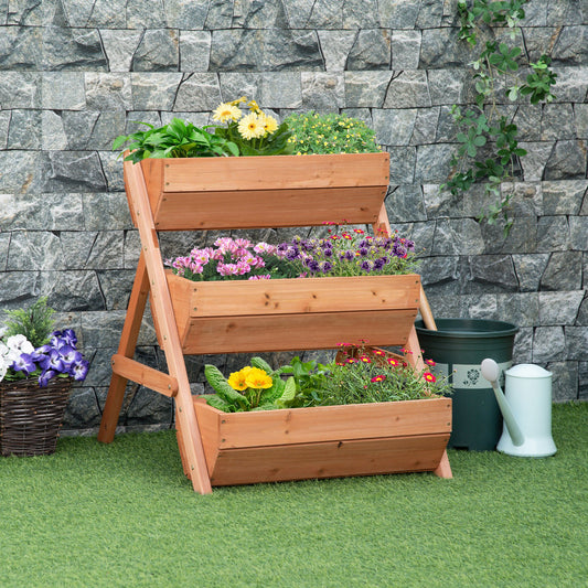 Outsunny 3 Tier Raised Garden Bed Vertical Wooden Elevated Planter Box Kit for Flowers, Vegetables, Herbs, 26" x 30" x 30", Brown | Aosom Canada