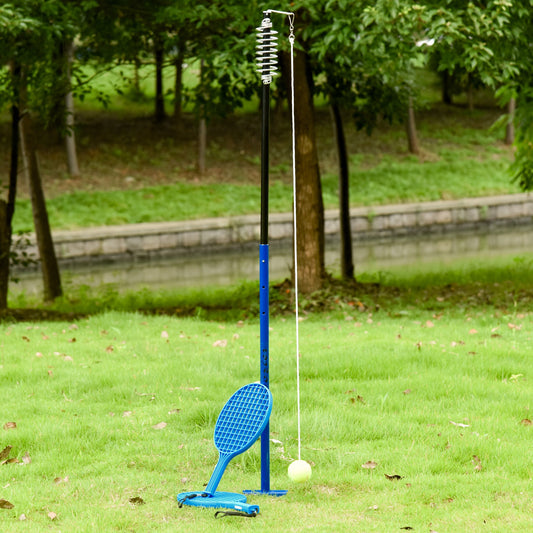Soozier Outdoor Tennis Training Set Height Adjustable Steel Pole w/ Tennis Ball & Two Tennis Rackets, Blue | Aosom Canada