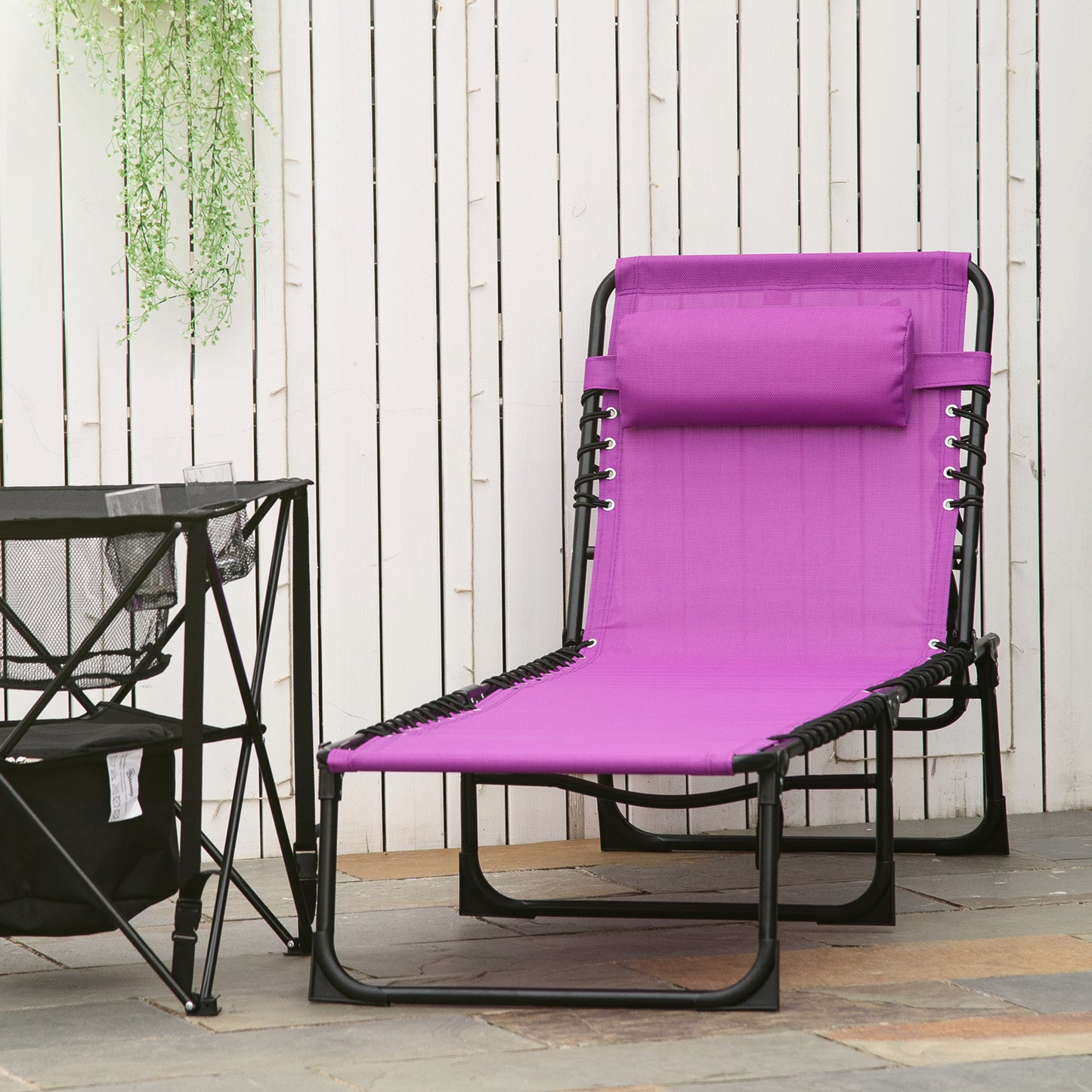 Outsunny 4-Level Adjustable Folding Beach Bed Reclining Lounger Cot Lightweight Portable Camping Camping Recliner Seat, Purple | Aosom Canada