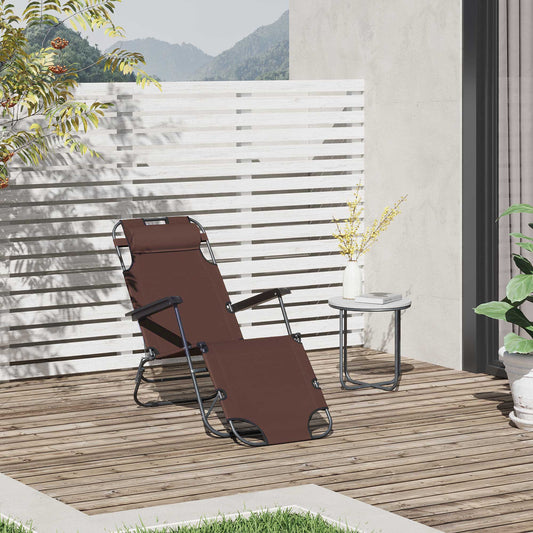 Outsunny Folding Chaise Lounge Chair Portable Adjustable Recliner Sun Lounger Outdoor Garden Reclining Seat w/ Pillow Brown | Aosom Canada