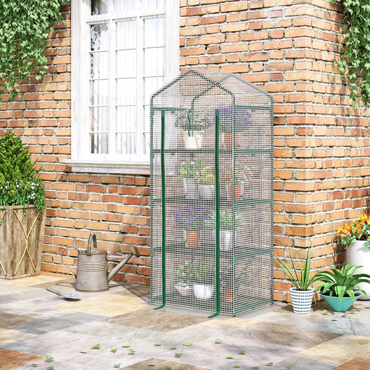Outsunny 28"x20"x63" Portable Greenhouse with 4 Tier Shelves Outdoor Hot House Plant Flower Greenhouse, Steel Frame, PE Cover, White | Aosom Canada