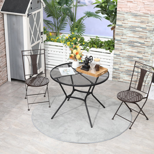 Outsunny 35" Round Patio Dining Table Steel Outside Table with Mesh Tabletop for Garden Backyard Poolside, Black | Aosom Canada