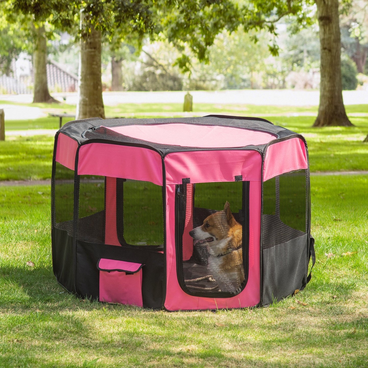 PawHut 46-inch Pet Playpen Soft Exercise Puppy Dog Pen Portable Crate New Pink Carry Bag Included | Aosom Canada