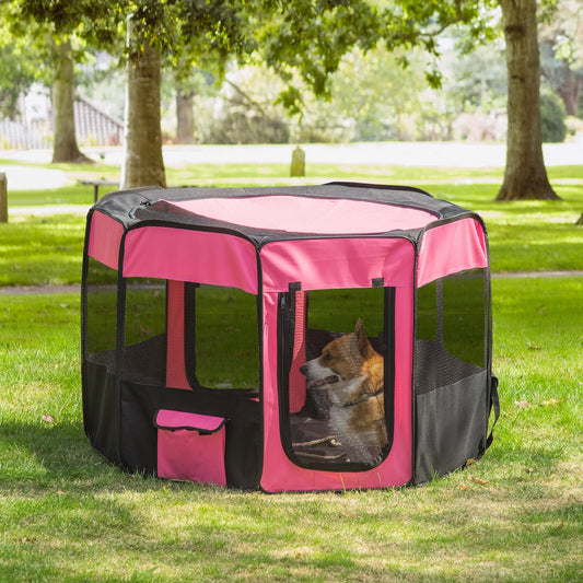 PawHut 46-inch Pet Playpen Soft Exercise Puppy Dog Pen Portable Crate New Pink Carry Bag Included | Aosom Canada