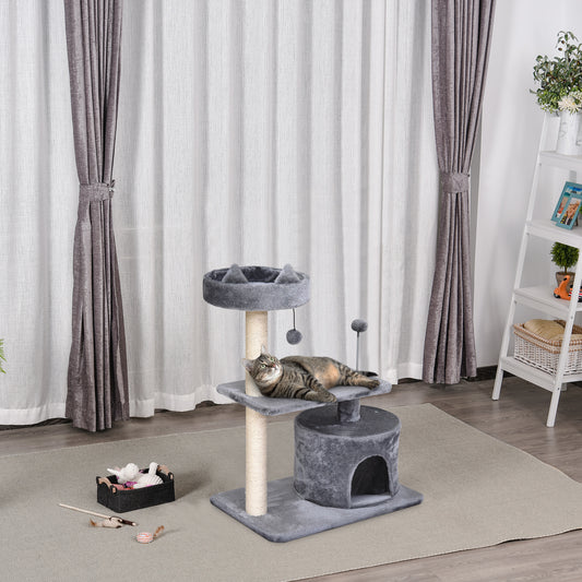 PawHut 81cm/32" Multi-level Cat Scratching Post Cat Tree Canada Cat Tower Kitty Activity Center Condo Perch Jumping Platforms Toys Grey | Aosom Canada