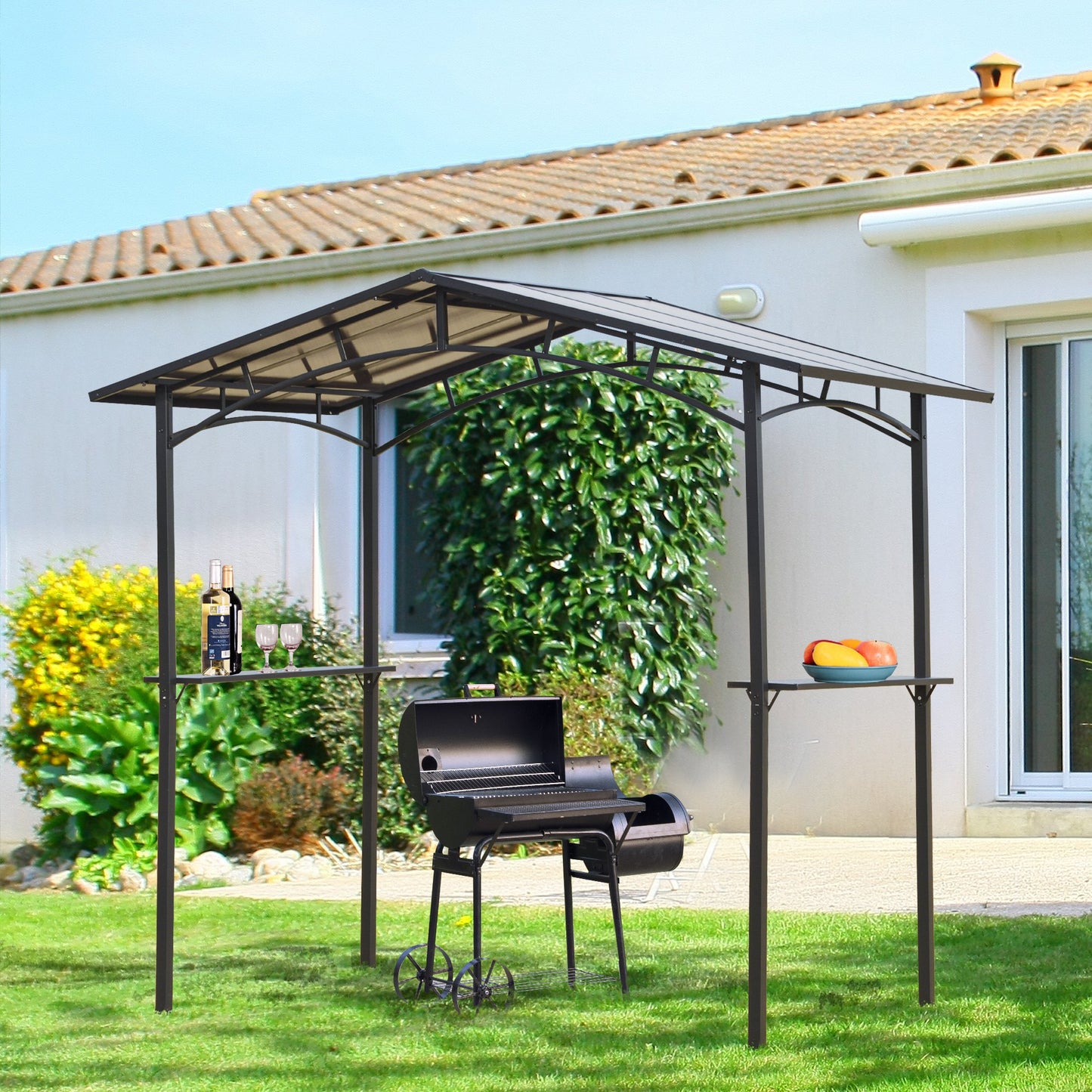 Outsunny 8' x 5' Grill Gazebo Outdoor BBQ Gazebo Canopy with Side Shelves PC Roof Aluminium | Aosom Canada