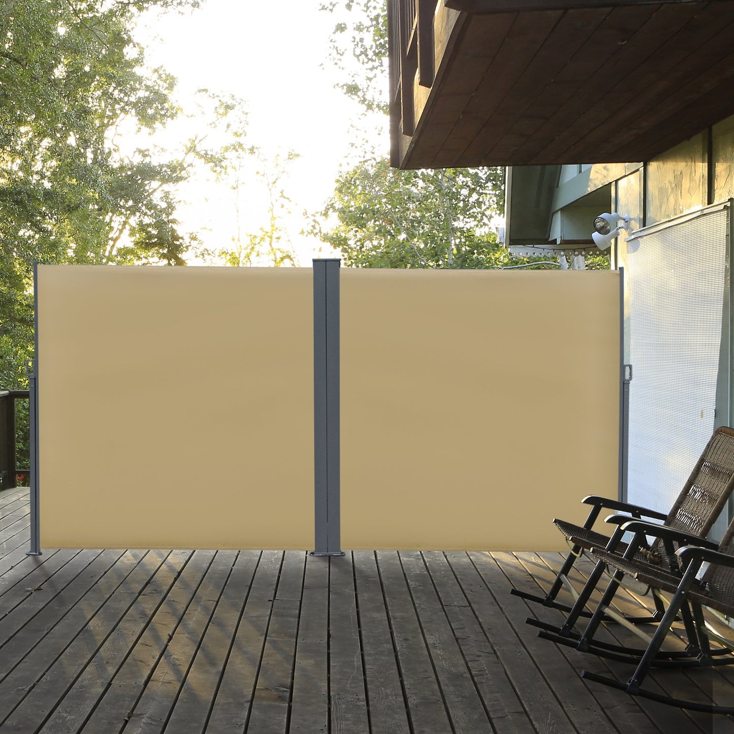 Outsunny Patio Retractable Double Side Awning, Folding Privacy Screen Fence, Privacy Wall Corner Divider, Garden Outdoor Sun Shade | Aosom Canada