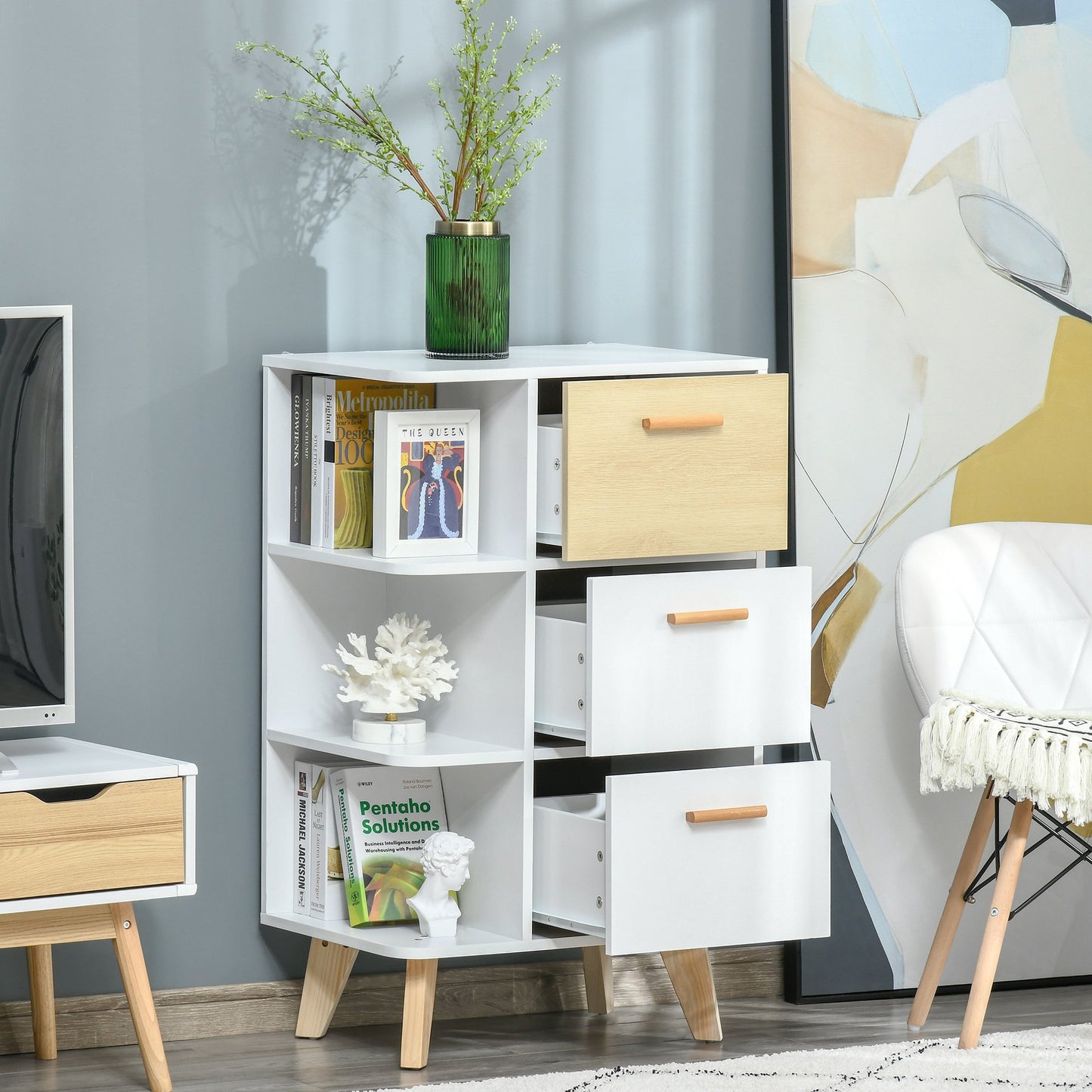 HOMCOM Floor Storage Cabinet with 3 Drawers & 3 Shelves Free Standing Cupboard Chest, Sideboard Storage Organizer  | Aosom Canada