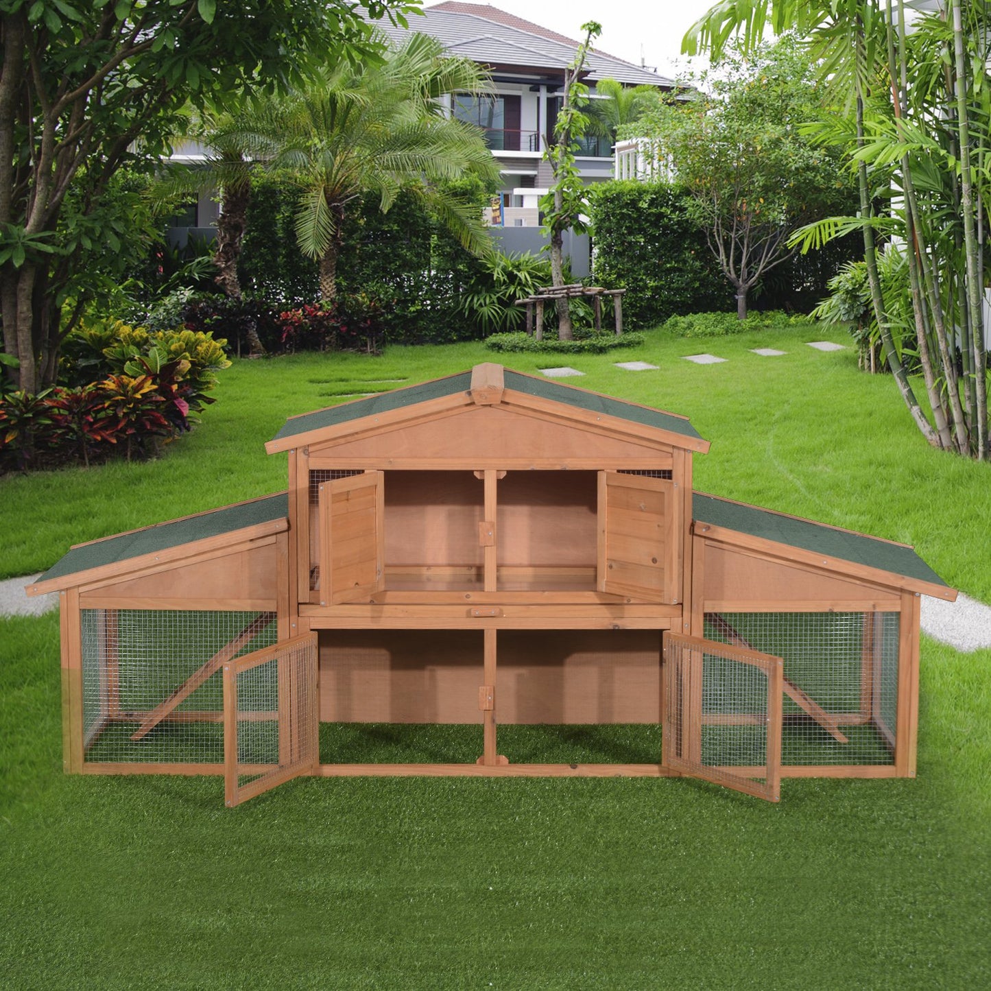 PawHut Deluxe Large Rabbit Hutch Small Animal House Large Run Box | Aosom Canada