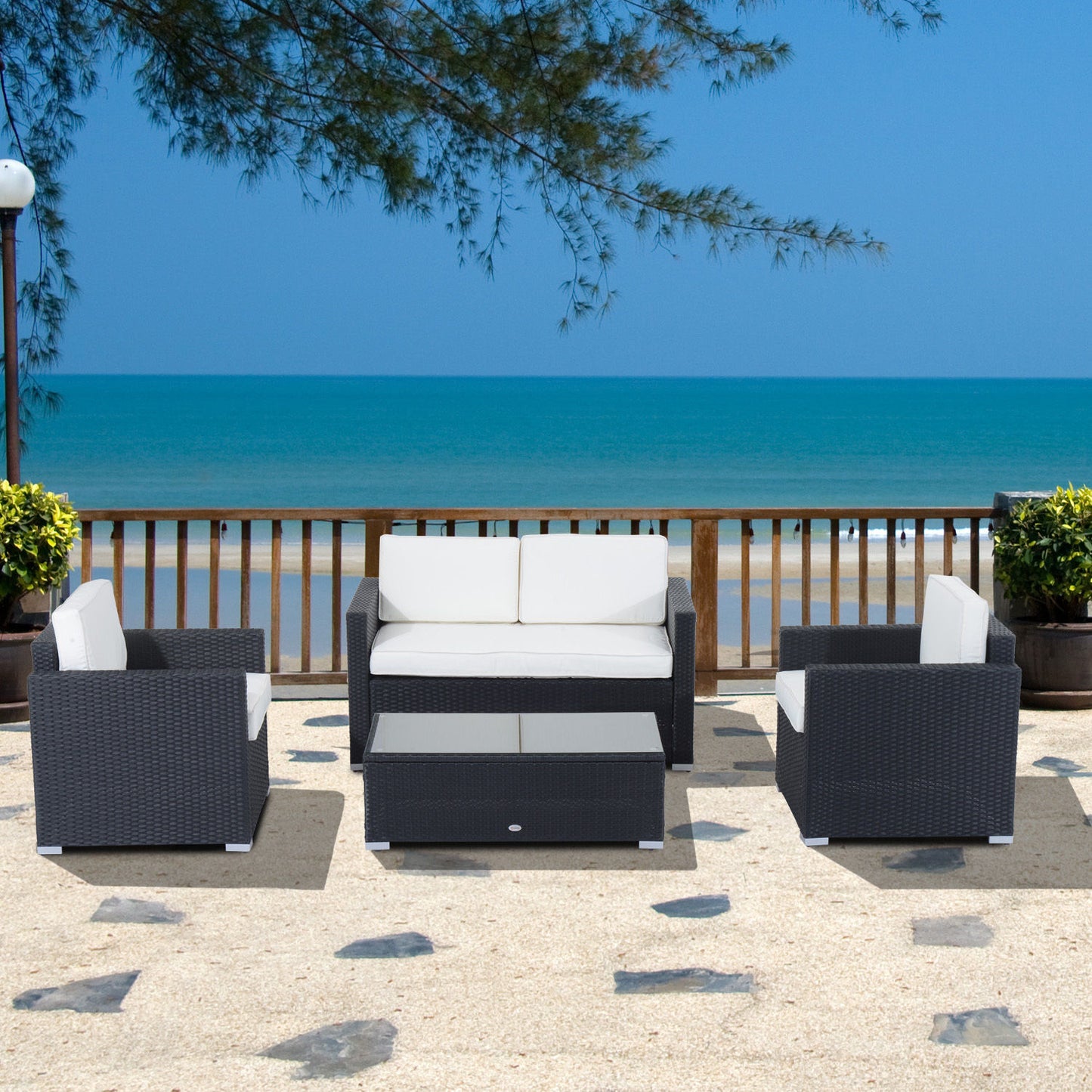 Outsunny 4pcs Rattan Wicker Sofa Outdoor Coffee Sectional Set Garden Patio Furniture Sets with Cushions, Cream White | Aosom Canada