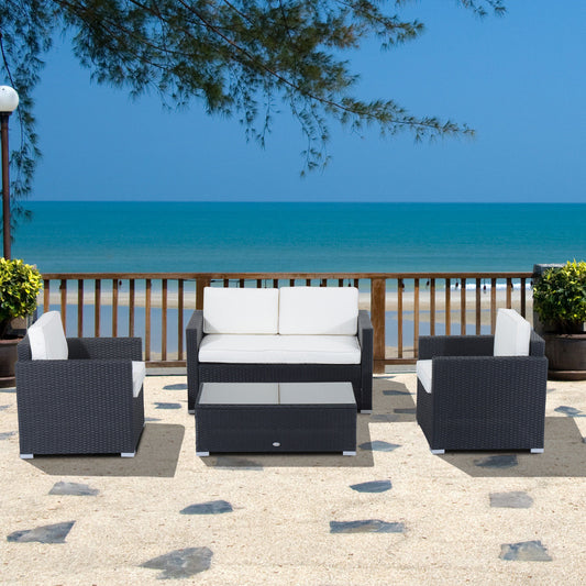 Outsunny 4pcs Rattan Wicker Sofa Outdoor Coffee Sectional Set Garden Patio Furniture Sets with Cushions, Cream White | Aosom Canada