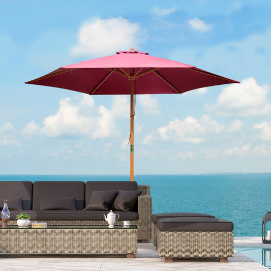 Outsunny ⌀9’ x 8’H Market Outdoor Patio Sun Umbrella Sunshade Garden Parasol, Wine Red | Aosom Canada