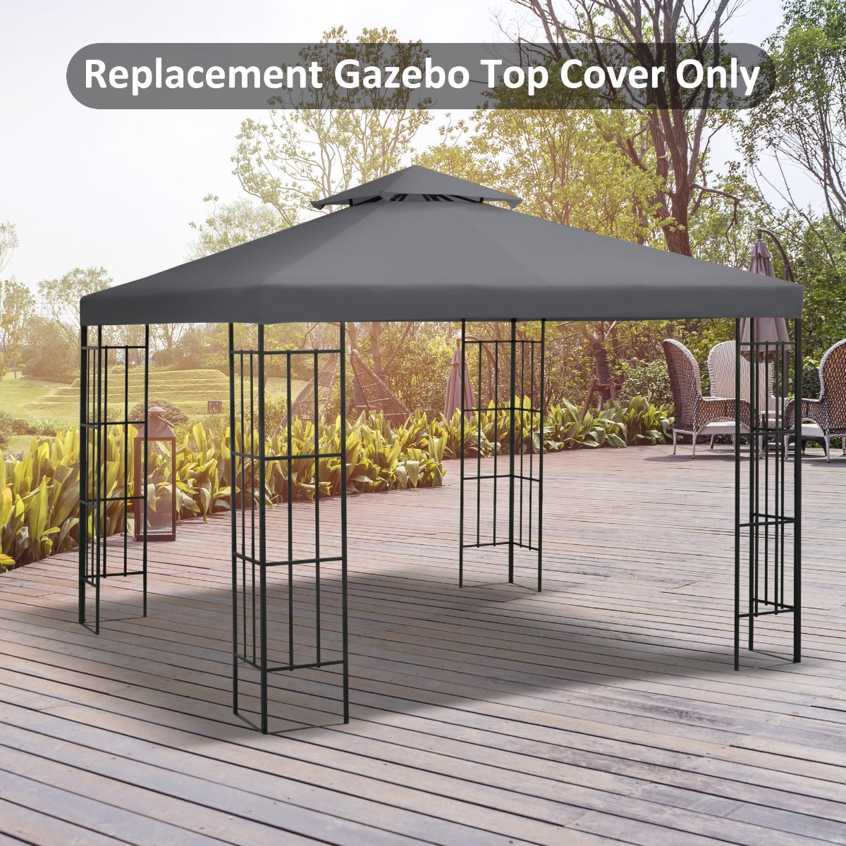 Outsunny 10' x 10' Square 2-Tier Gazebo Canopy Replacement Top Cover Outdoor Garden Sun Shade, Coffee | Aosom Canada