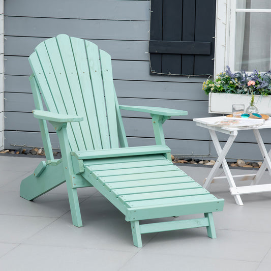 Outsunny Folding Adirondack Chair with Ottoman, Outdoor Wooden Lounger for Patio, Porch, Poolside, Garden, Green | Aosom Canada