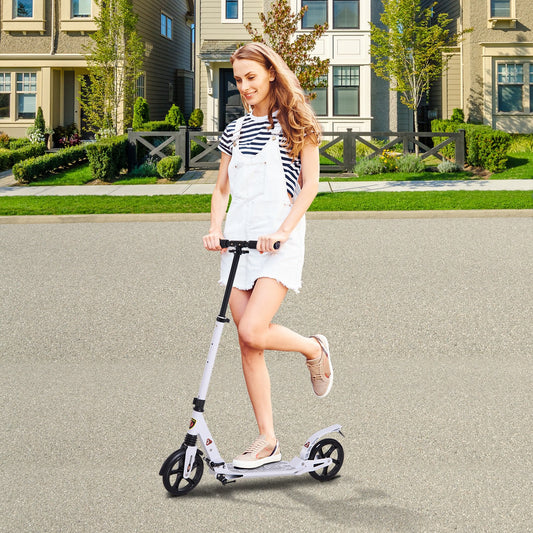 Soozier Teens Adult Kick Folding Scooter Foldable Ride On Toy Adjustable Height w/ Brakes and Kickstand White | Aosom Canada