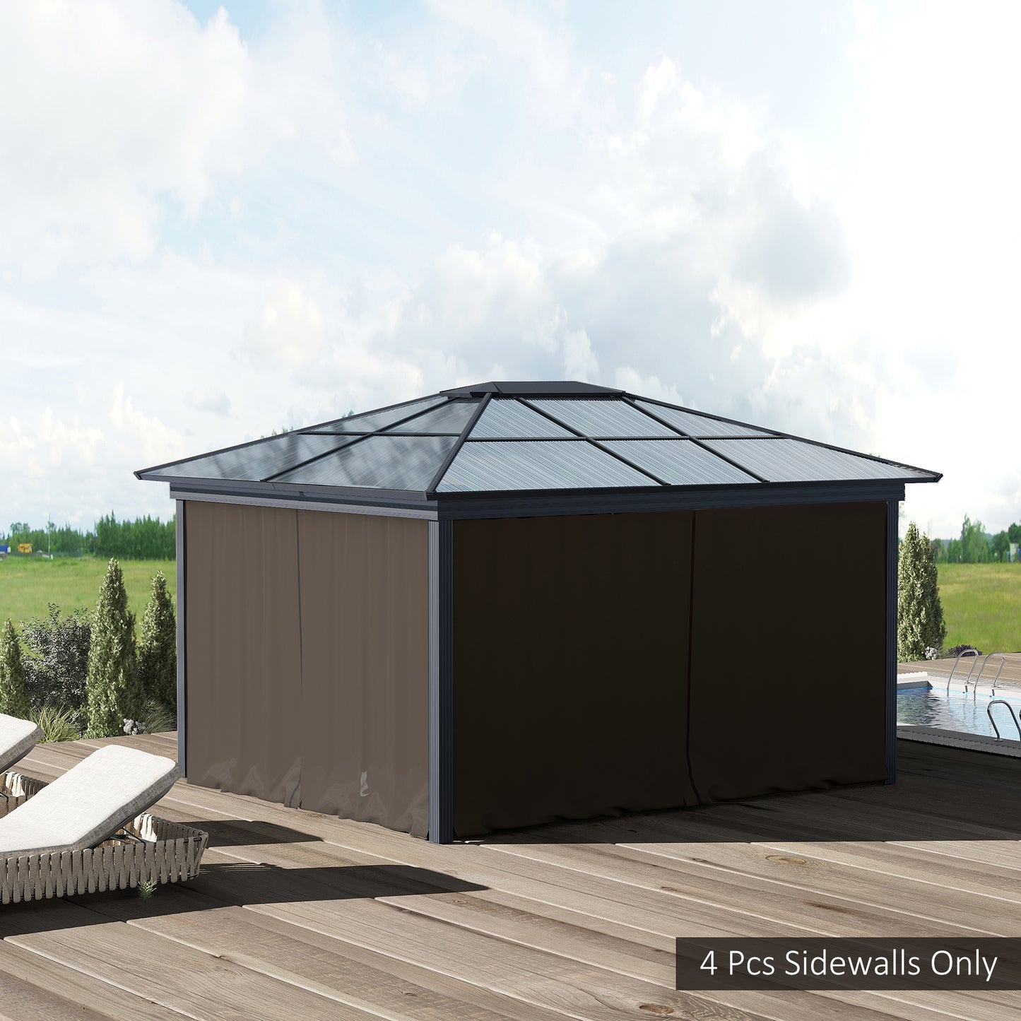 Outsunny 10' x 10' Universal Gazebo Sidewall Set with 4 Panels, Hooks/C-Rings Included for Pergolas & Cabanas, Brown | Aosom Canada