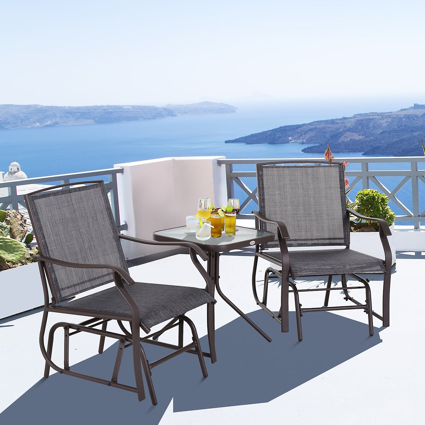 Outsunny Outdoor Fabric Glider Chair w/ Table Set for Two Ideal Porch and Balcony Furniture for Outdoor Lounging | Aosom Canada