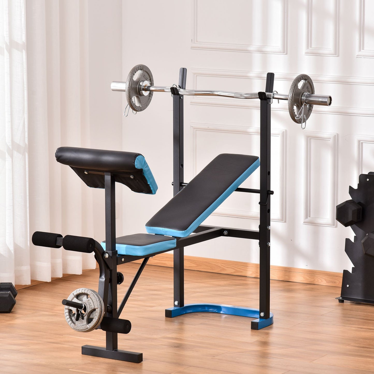Soozier Adjustable Weight Bench with Leg Developer Barbell Rack，Multi-functional Workout Station for Home Gym Fitness, Black | Aosom Canada
