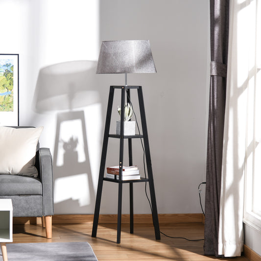HOMCOM Modern Design Floor Lamp with Three Shelves and Linen Shade Reading Lights for Living Room, Bedroom, Study Room and Office | Aosom Canada