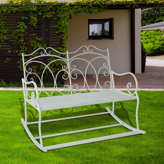 Outsunny 2 Seater Metal Garden Bench Outdoor Rocking Chair Chic White | Aosom Canada