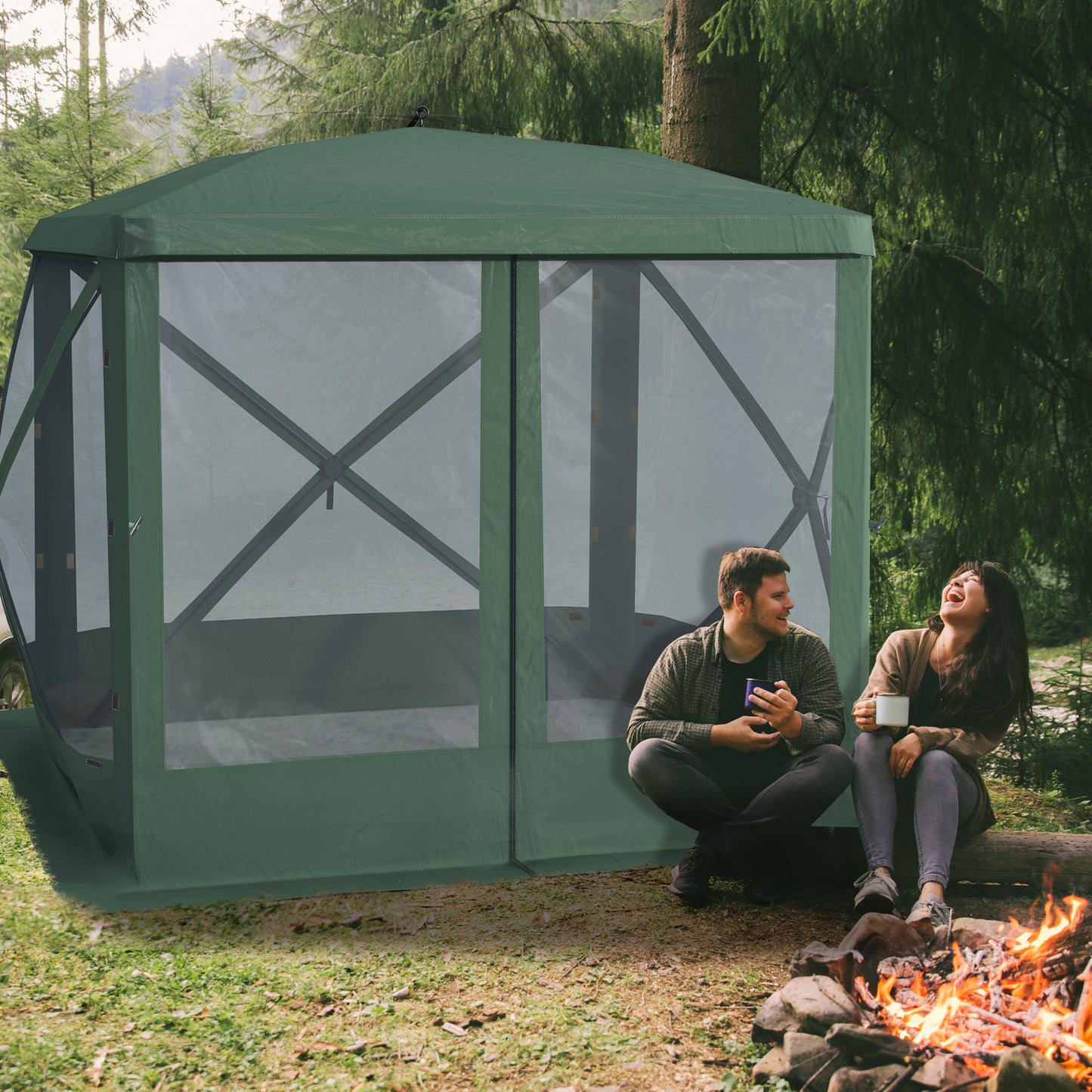 Outsunny Pop-Up Screen House Gazebo Camping Outdoor Instant Setup Tent Fits 3-4 People 210D Material, Green | Aosom Canada