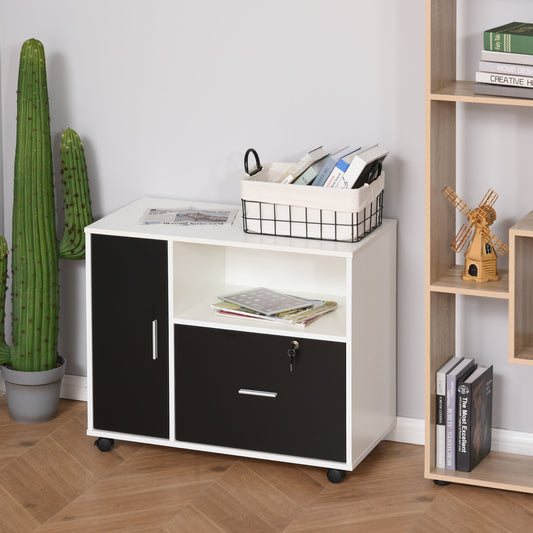 HOMCOM Rolling Office File Cabinet with Drawer for Legal Letter Sized Hanging Files Printer Stand w/ Shelf Wooden Documents Storage  | Aosom Canada