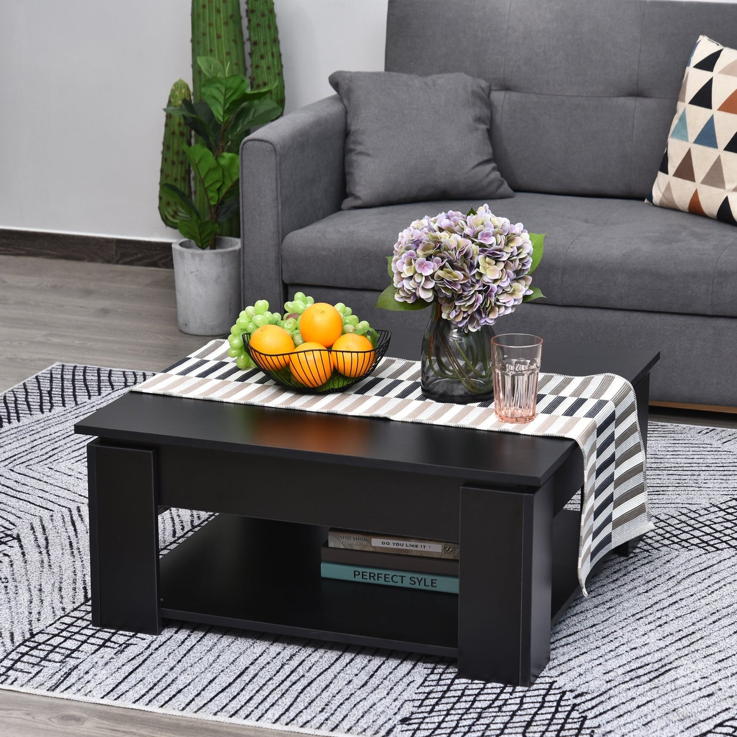 HOMCOM 2 Tier Modern Coffee Table Square Simple Accent End Console Table w/ Storage Shelf Living Room Home Furniture Black | Aosom Canada