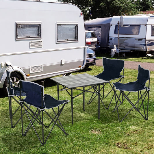 Outsunny Folding Picnic Table with 4 Stools and Carry Bag, Portable Camping Table and Chairs Set w/ Aluminum Roll-up Tabletop| Aosom Canada